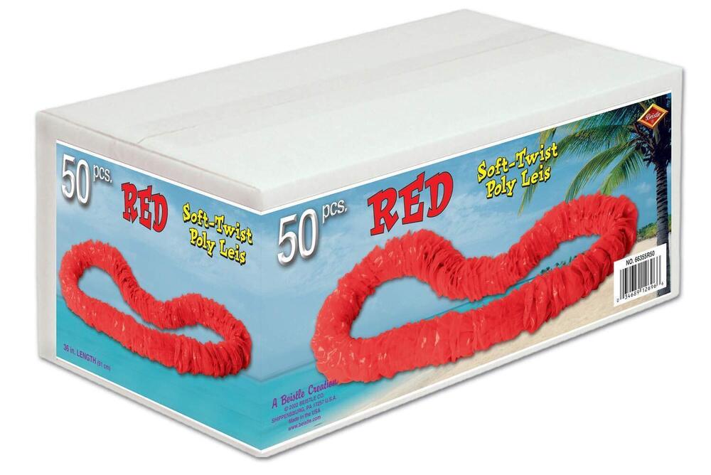 6451 Soft-Twist Poly Leis w/Labeled Box red, 50 Red Leis Per Package